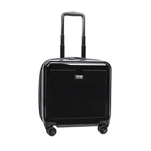 Load image into Gallery viewer, Angled front panel view of the black hard shell suitcase.