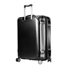 Load image into Gallery viewer, Angled back panel view of the black hard shell suitcase.