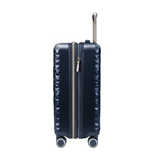 Load image into Gallery viewer, Side Panel View of the navy blue hard shell suitcase with a geometric pattern.
