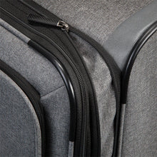 Load image into Gallery viewer, Close up to the suitcase's expandable feature, unzipped.