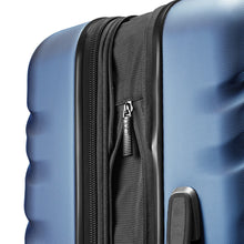Load image into Gallery viewer, Close up to the expandable zipper on the twilight blue suitcase.