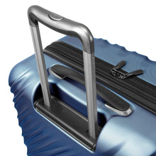Load image into Gallery viewer, Close up to the extended handle on the twilight blue suitcase.