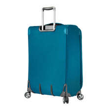 Load image into Gallery viewer, Angle back panel view of the teal soft-side suitcase.