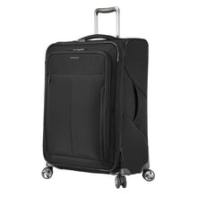 Load image into Gallery viewer, Front angled view of the black soft-side suitcase
