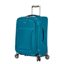 Load image into Gallery viewer, Front angled view of the teal suitcase.