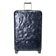 Load image into Gallery viewer, Front panel view of the navy blue hard-shell suitcase with geometric texture.
