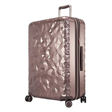 Load image into Gallery viewer, Angled front panel view of the topaz hard shell suitcase with a geometric design pattern.