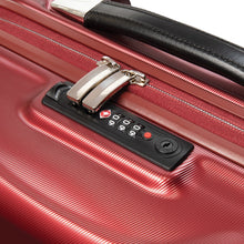 Load image into Gallery viewer, Close up to the red suitcase's TSA-approved, three-digit combination lock.