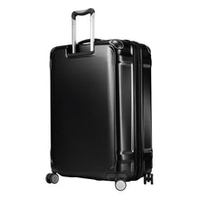 Load image into Gallery viewer, Angled back panel view of the black hard shell suitcase.
