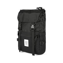 Load image into Gallery viewer, Angled front view of the black backpack.