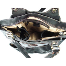 Load image into Gallery viewer, Interior view of the leather market tote bag.