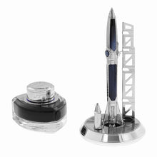 Load image into Gallery viewer, Ink bottle next to the pen on the stand with the rollerball attachment set next to it.