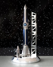 Load image into Gallery viewer, Front view of the fountain pen on the stand with the rollerball pen.