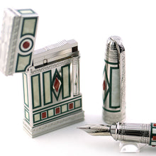 Load image into Gallery viewer, Close up to the fountain pen nib, cap, and the lighter lid lifted.