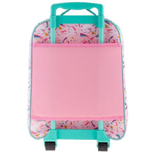 Load image into Gallery viewer, Back panel view of the pink unicorn suitcase.