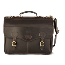 Load image into Gallery viewer, Front panel view of the brown leather briefcase