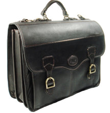 Load image into Gallery viewer, Angled front panel view of the brown leather briefcase
