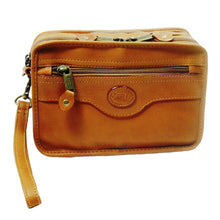 Load image into Gallery viewer, Front View of the tan leather bag.