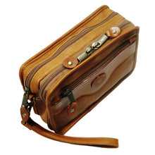 Load image into Gallery viewer, Angled top view of the tan leather bag.