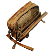 Load image into Gallery viewer, Interior view of the tan leather bag.