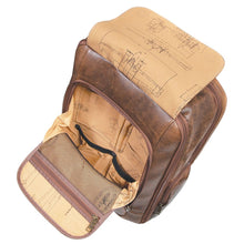 Load image into Gallery viewer, Angled top view of the backpack with the front panel unzipped.