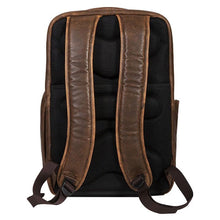 Load image into Gallery viewer, Back panel view of the leather backpack.
