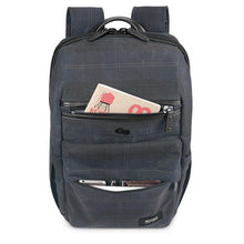 Load image into Gallery viewer, Front panel view with stationery and electronics tucked in the compartments.