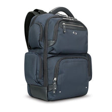 Load image into Gallery viewer, Front Angled View of the navy backpack.