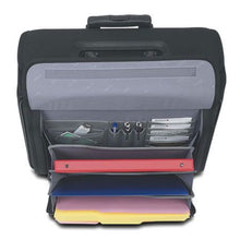 Load image into Gallery viewer, Front pocket unzipped. It features a file organizer and stationery pockets.