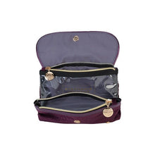 Load image into Gallery viewer, Front view of the cosmetic bag with the compartments unzipped.