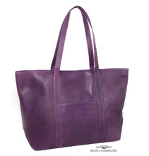 Load image into Gallery viewer, Swerv Collection Black Super Shopper Leather Tote, In Purple