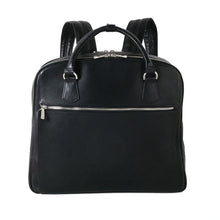 Load image into Gallery viewer, Front panel view of the black leather backpack brief.