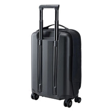 Load image into Gallery viewer, Angled back panel view of the black suitcase.