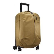 Load image into Gallery viewer, Angled front panel view of the Nutria Brown suitcase. The telescopic handle is partly extended.