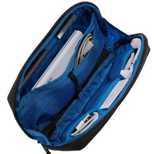 Load image into Gallery viewer, Interior view of the organizer with a set of cables and a battery bank in the compartments.
