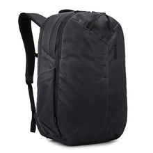 Load image into Gallery viewer, Angled front panel view of the black backpack.