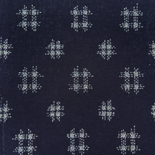 Load image into Gallery viewer, Close up to the Onyx Plaid Fabric. It is a dark blue with a pattern of light gray plaid marks.