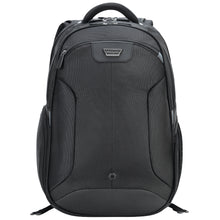 Load image into Gallery viewer, Front panel view of the black backpack on a white background.
