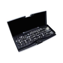 Load image into Gallery viewer, Angled interior view of the black case with jewelry arranged inside. (Jewelry not included).