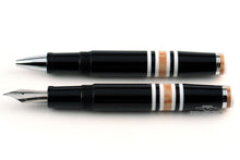 Load image into Gallery viewer, Front view of the rollerball and fountain pens with the caps off.
