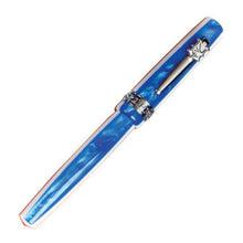 Load image into Gallery viewer, Front view of the blue fountain pen with silver-colored trims. The cap is on.