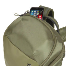 Load image into Gallery viewer, Close up to the top panel, showing a phone tucked into the zipper-closing pocket.