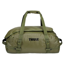 Load image into Gallery viewer, Front panel view of the Olivine Green duffle bag.