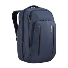 Load image into Gallery viewer, Angled front panel view of the blue backpack.