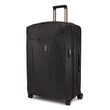 Load image into Gallery viewer, Angled front panel view of the black suitcase.