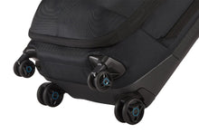 Load image into Gallery viewer, Angled close up to the four wheels on the suitcase.
