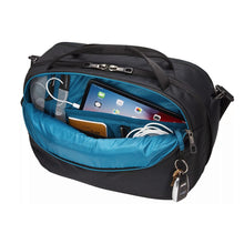 Load image into Gallery viewer, View of the main compartment's interior with a tablet, notebook, cables, and a pen organized in the pockets.