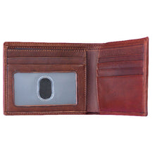Load image into Gallery viewer, Interior view of the brown leather wallet with the compartments empty.