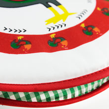 Load image into Gallery viewer, Close up to the rooster tortilla warmers with green checkered lining.