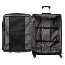 Load image into Gallery viewer, Interior view of the empty suitcase. The front panel has a zipper-closing pocket, and the main compartment a set of straps to hold your contents.